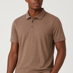 Vince Men's Brown Heathered Short Sleeve Polo Shirt Size L